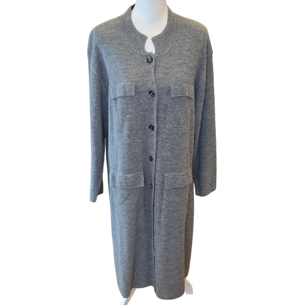 Vintage Harve Women's Gray Long Sweater Cardigan Pockets Buttons Wool‎ Blend 1X